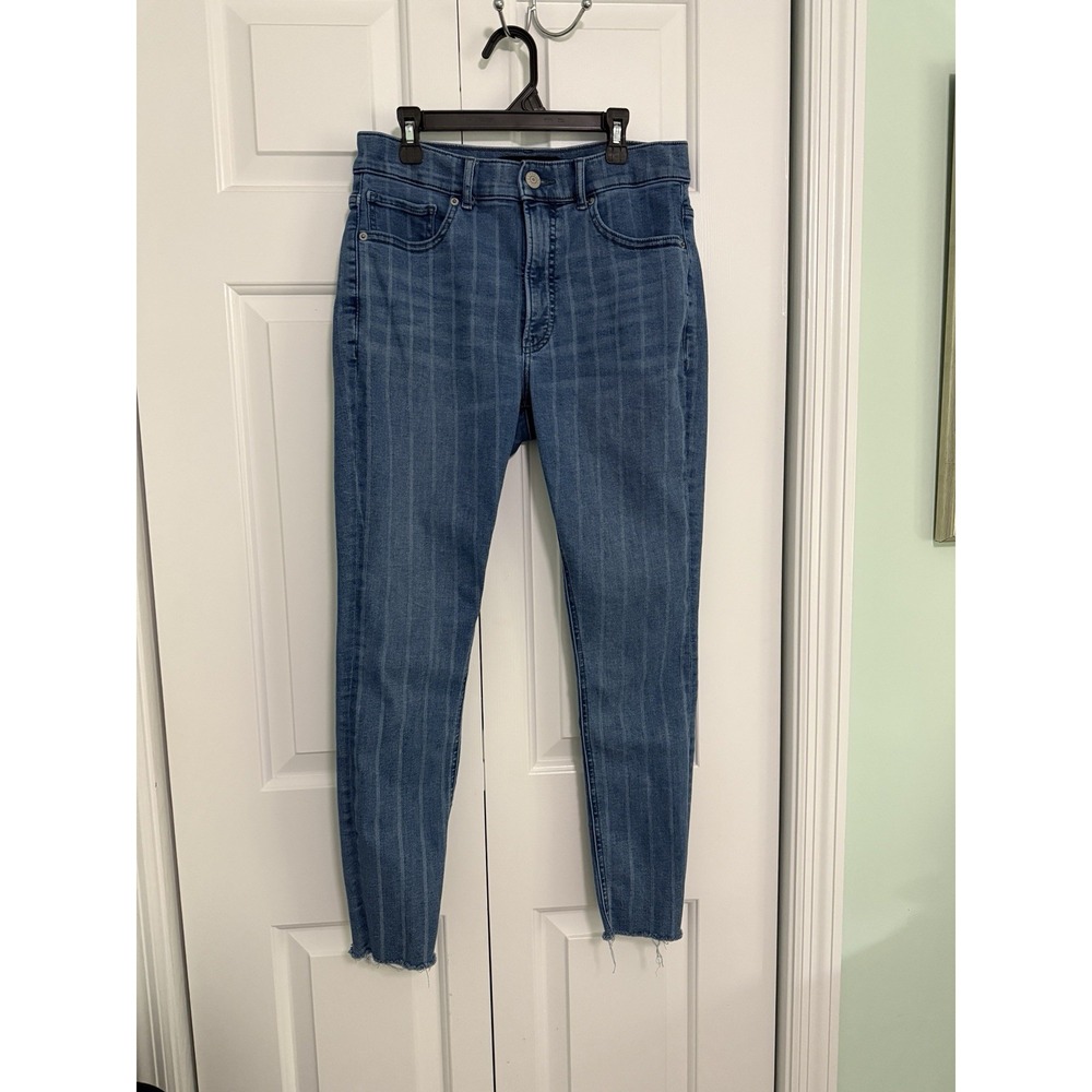 Express Women's Size 10R Blue Wash Striped Ankle Legging High Rise Stretch
